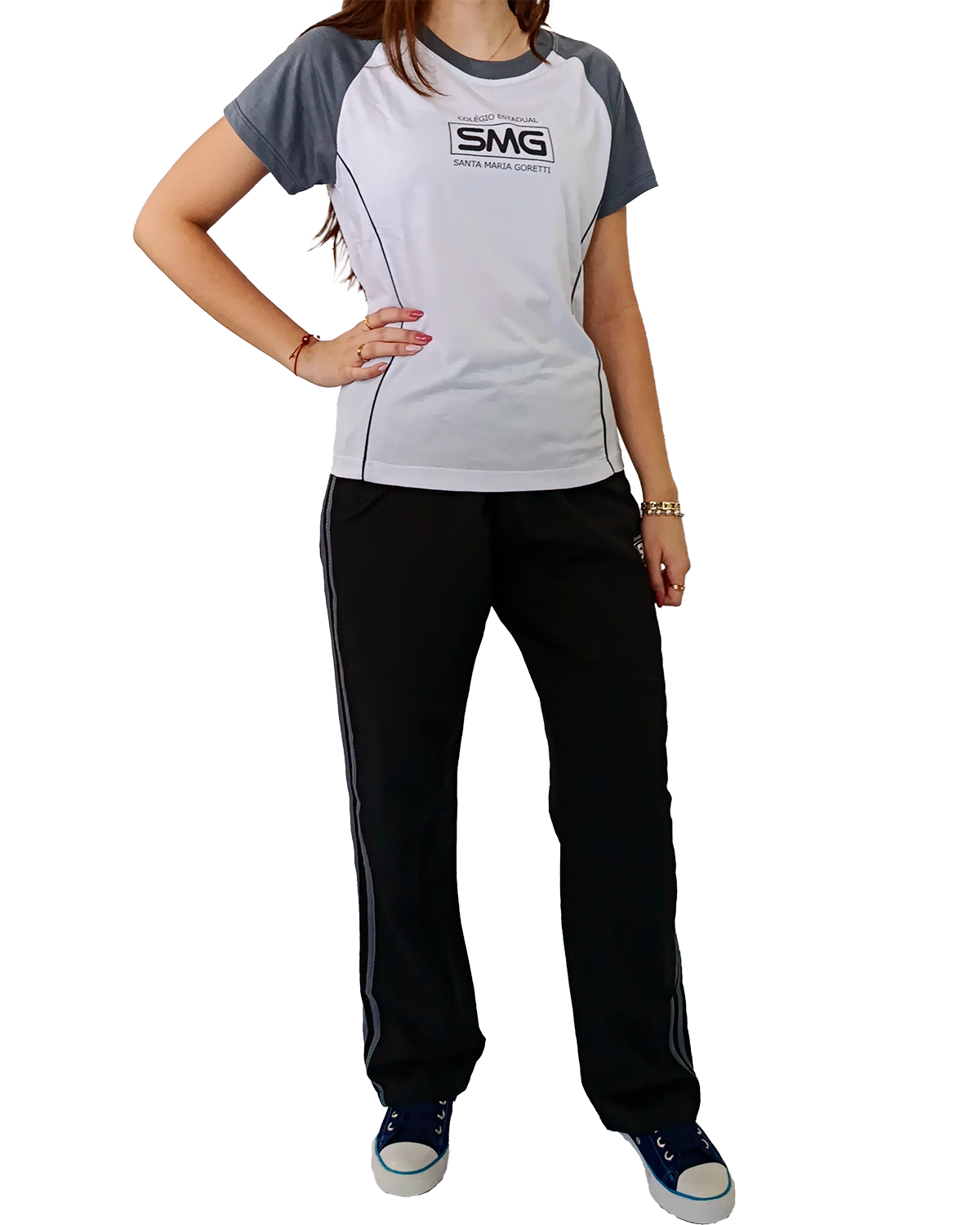 Camiseta Baby Look Branca / Calça Tactel